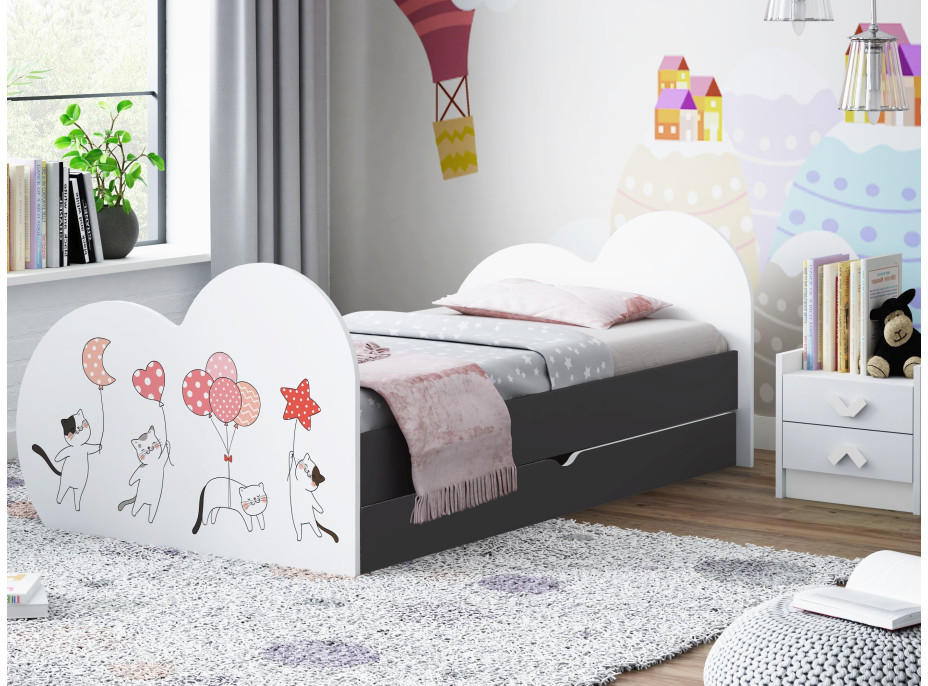Detská posteľ zamilovaní Mačička 160x80 cm, so zásuvkou (11 farieb) + matrace ZADARMO