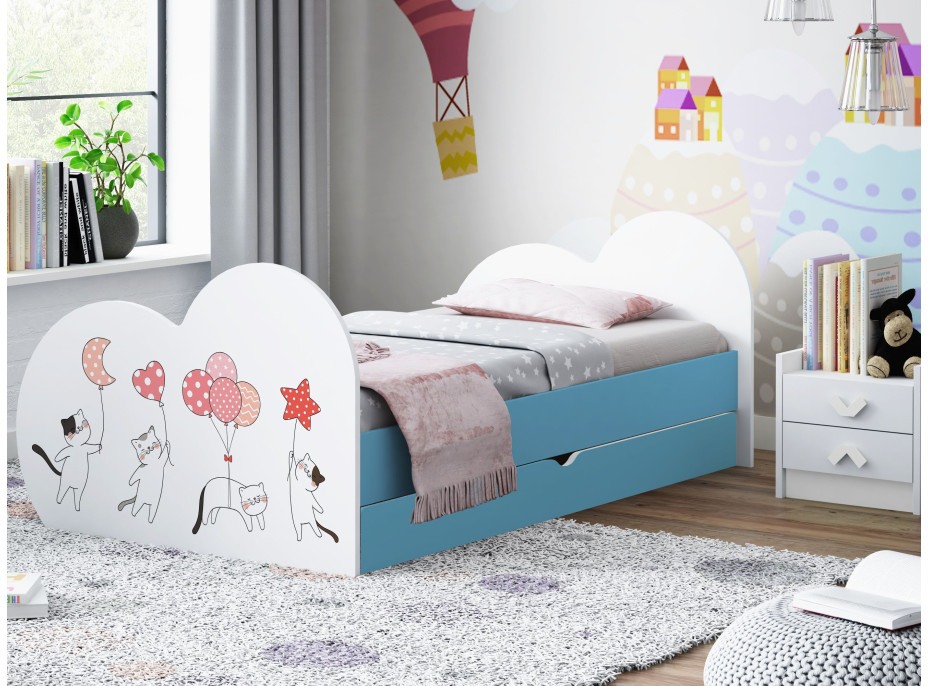 Detská posteľ zamilovaní Mačička 160x80 cm, so zásuvkou (11 farieb) + matrace ZADARMO