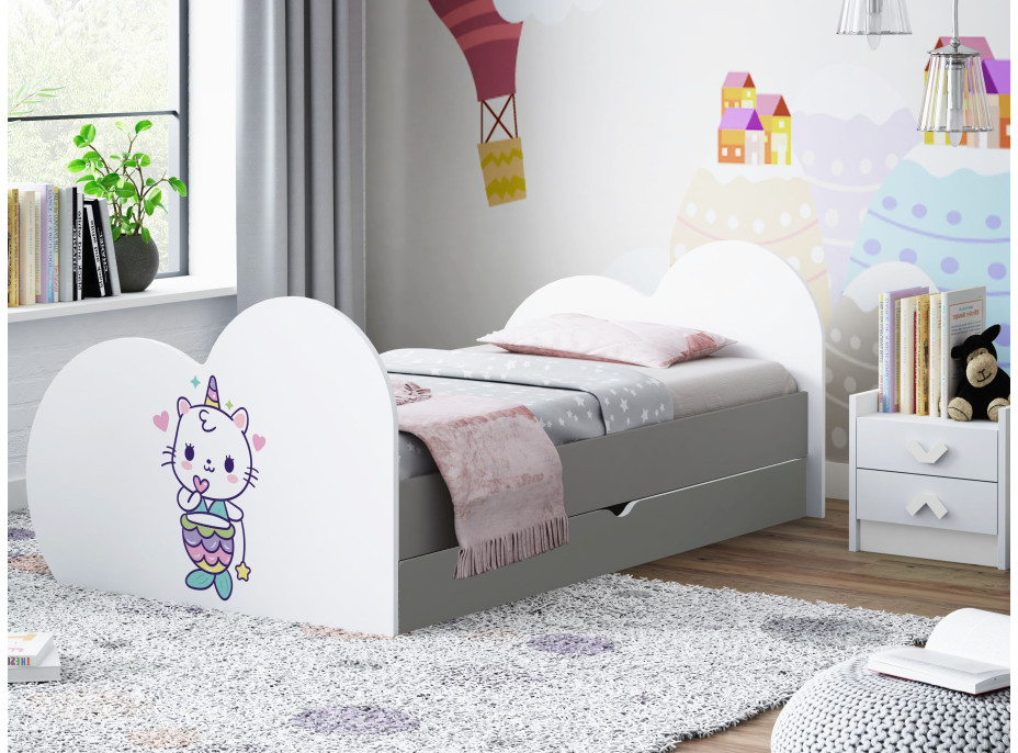 Detská posteľ KITTY Jednorožec 160x80 cm, so zásuvkou (11 farieb) + matrace ZADARMO