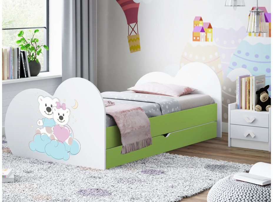 Detská posteľ zamilovaní MEDVÍDCI 160x80 cm, so zásuvkou (11 farieb) + matrace ZADARMO