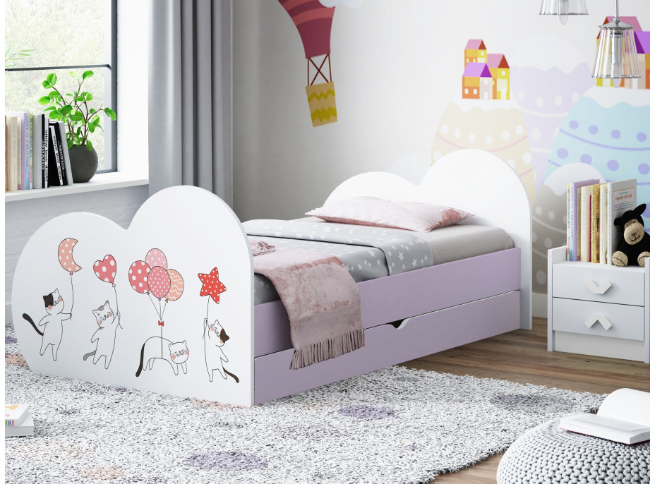 Detská posteľ zamilovaní Mačička 180x90 cm, so zásuvkou (11 farieb) + matrace ZADARMO