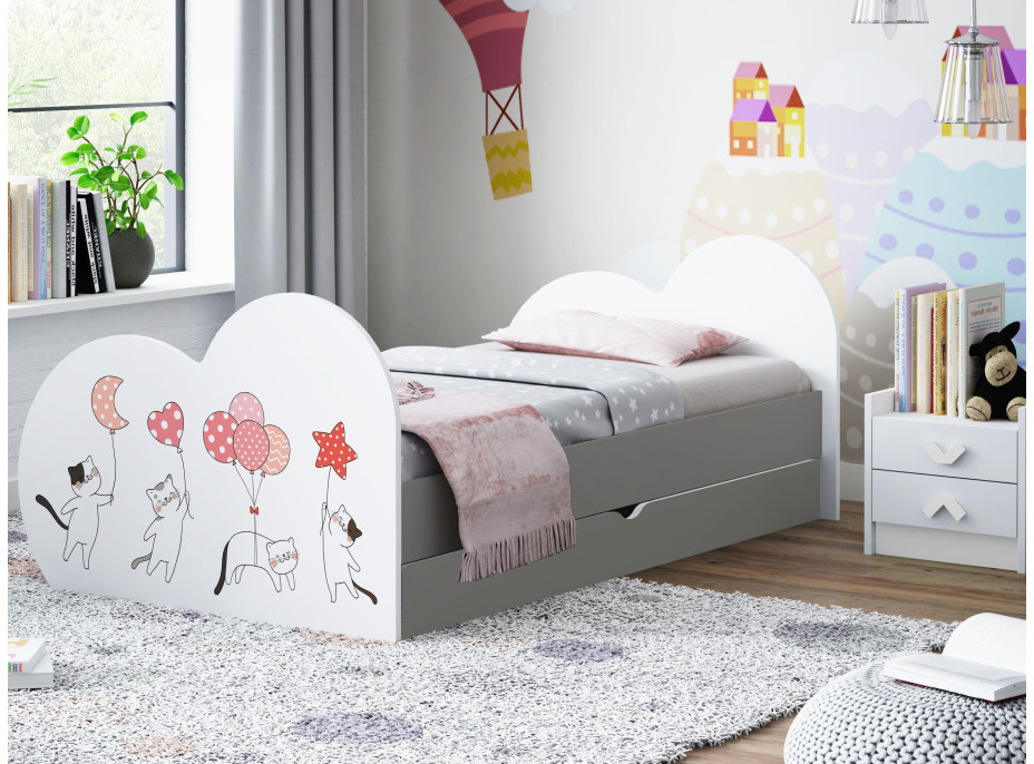 Detská posteľ zamilovaní Mačička 180x90 cm, so zásuvkou (11 farieb) + matrace ZADARMO