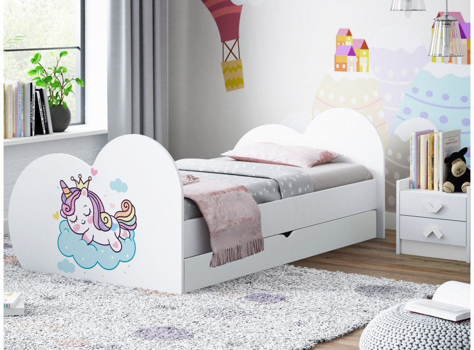 Detská posteľ Jednorožec 180x90 cm, so zásuvkou (11 farieb) + matrace ZADARMO
