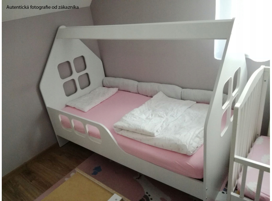 Detská domčeková posteľ KIDHOUSE so zásuvkou - biela - ľavá - 160x80 cm