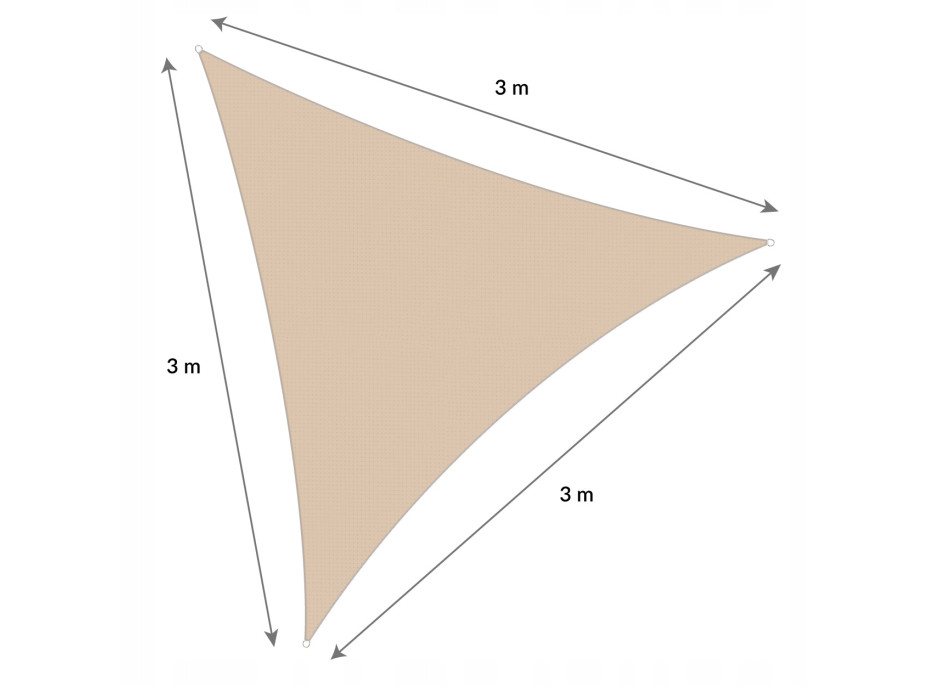 Ochranná trojuholníková tieniacej plachta proti slnku 3x3x3 m - béžová