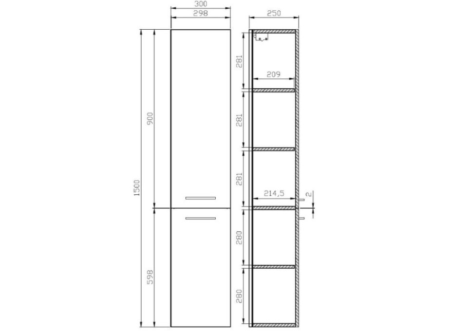 Kúpeľňová vysoká skrinka CERSANIT - STĹPIK LARA - ŠEDÁ 150X30 (S926-032-DSM)