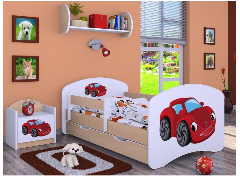 Detská posteľ so zásuvkou 160x80cm RED CAR - svetlá hruška