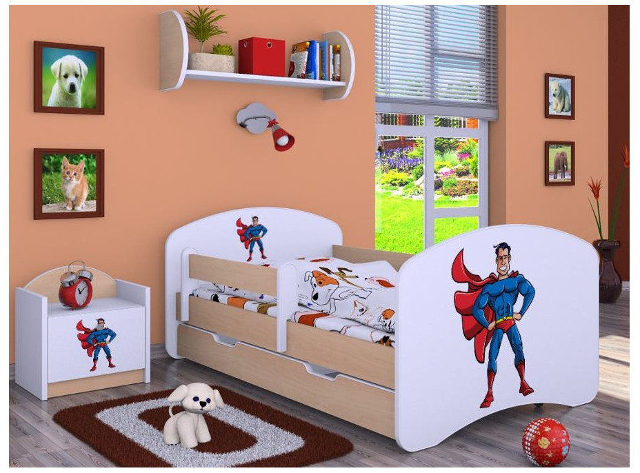 Detská posteľ so zásuvkou 160x80cm SUPERMAN - svetlá hruška