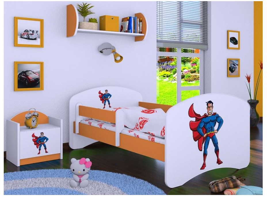 Detská posteľ bez šuplíku 180x90cm SUPERMAN - oranžová