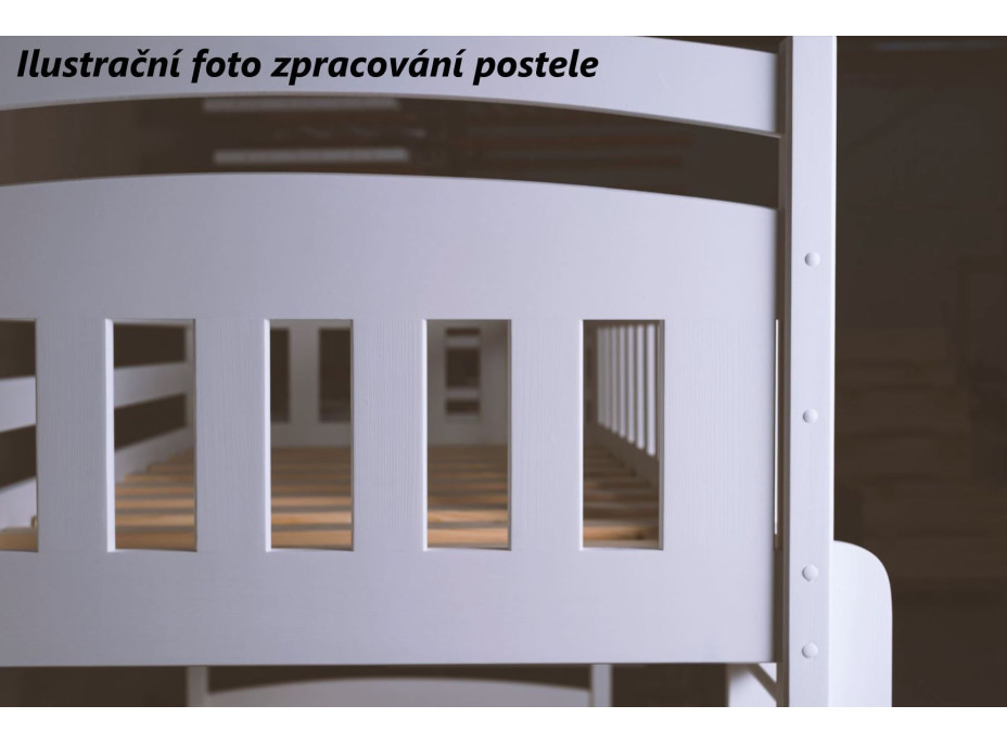 Detská poschodová posteľ z masívu borovice BOHDANA s prístelkou a šuplíky - 200x90 cm - BIELA