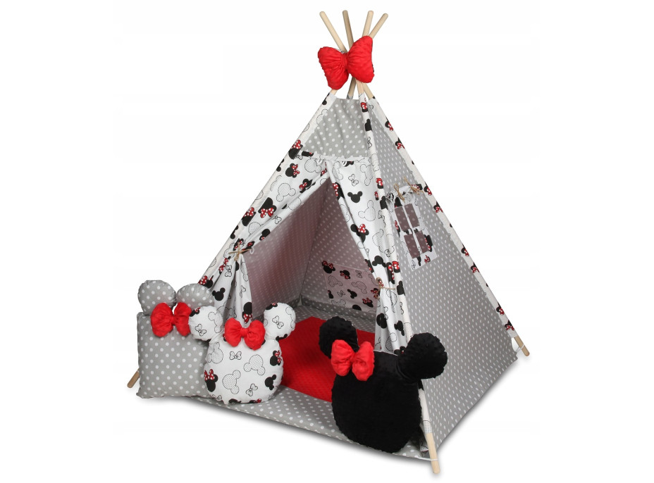 Detský stan TEEPEE (TÍPÍ) MYŠKA MINNIE s doplnkami - šedo/červený