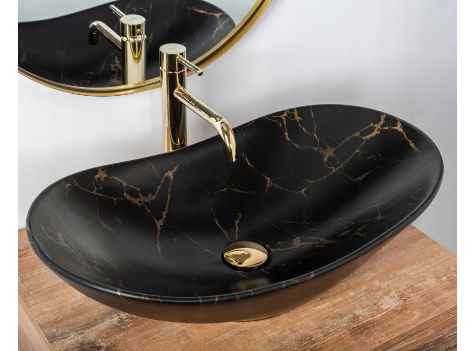 Keramické umývadlo MAXMAX Rea ROYAL MARBLE - čierne - imitácia kameňa