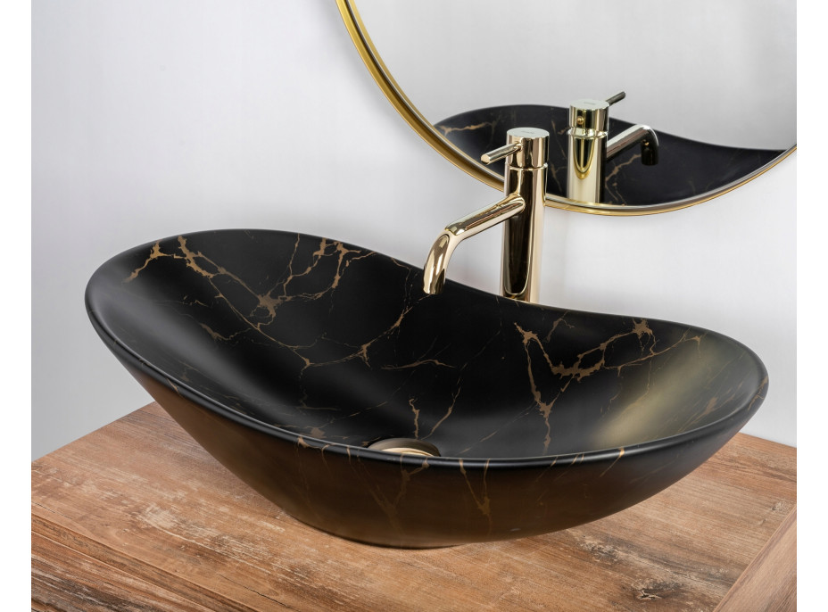 Keramické umývadlo MAXMAX Rea ROYAL MARBLE - čierne - imitácia kameňa