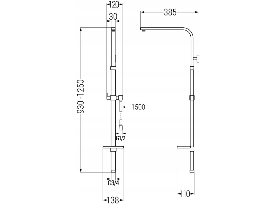 Sprchová kovová tyč s držiakom na ručnú sprchu, dažďovú hlavicu a mydlo MEXEN Q - 93-125 cm - biela + hadica 150 cm, 79395-20