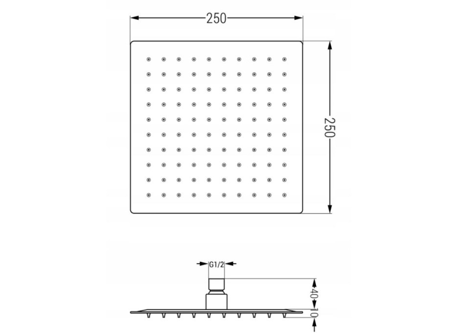 Sprchová dažďová hlavica MAXMAX MEXEN SLIM - štvorcová - 25x25 cm - čierna, 79125-70