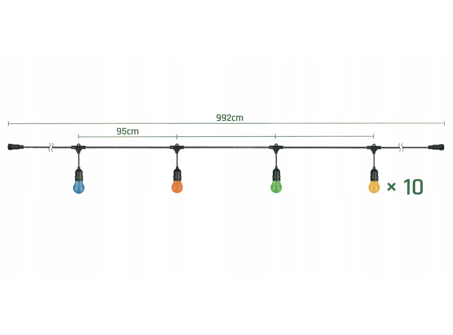 Záhradná svetelná girlanda 9.9m - 10x E27 - IP44 - 230V