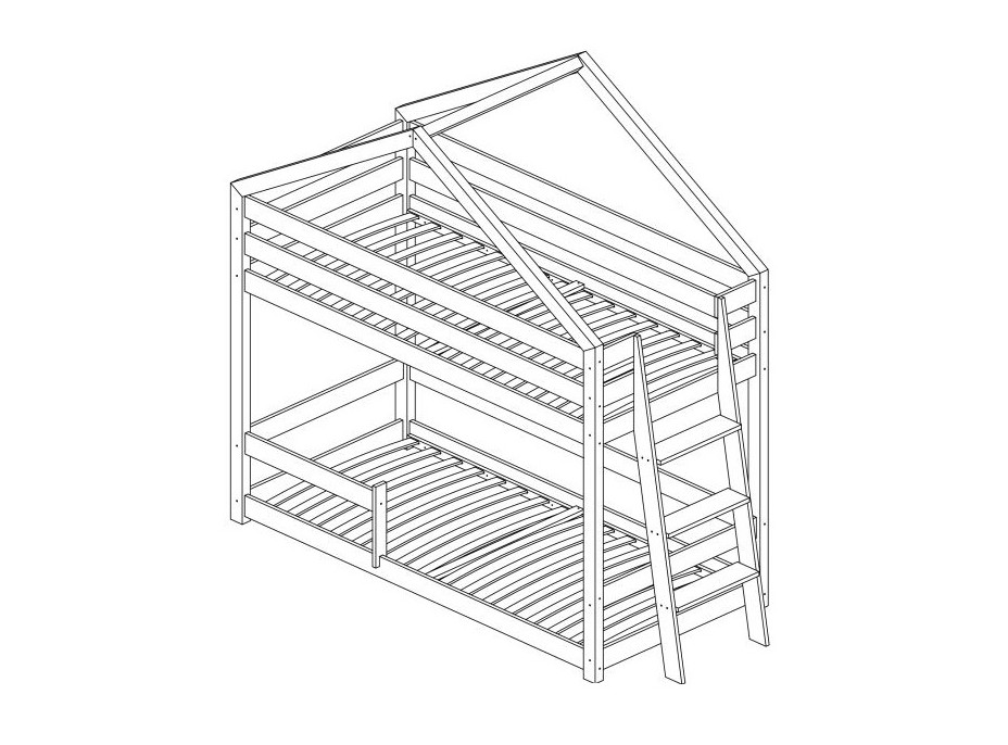 Detská posteľ z masívu Poschodová DOMČEK - TYP B 180x90 cm
