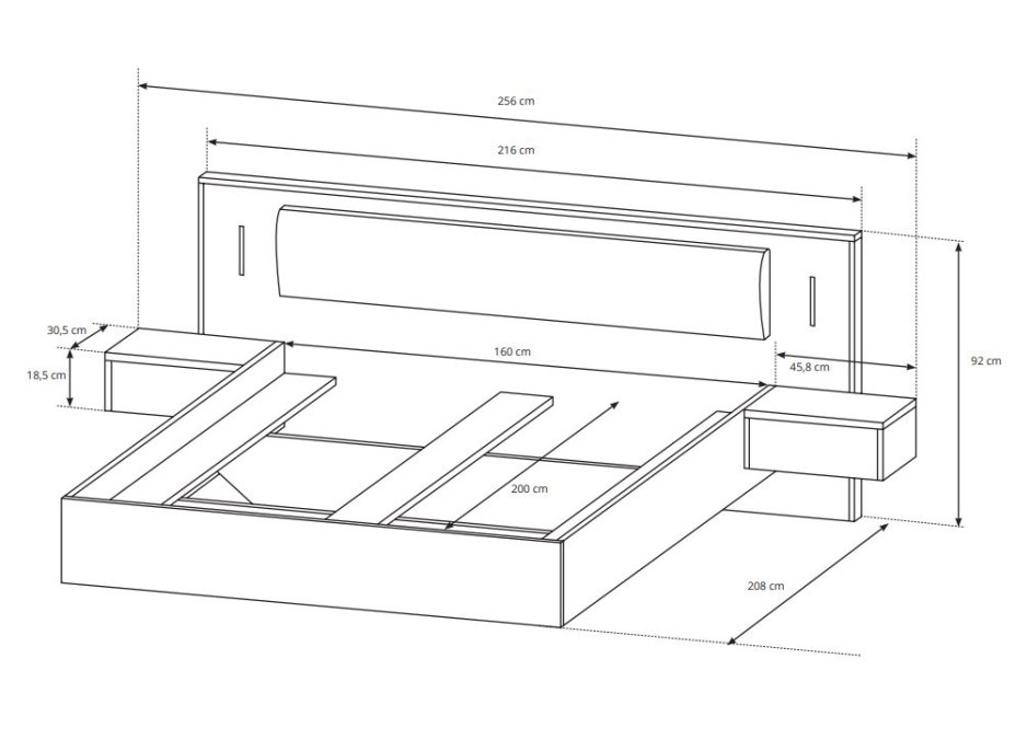Posteľ SEGA s nočnými stolíkmi a LED osvetlením 200x160 cm