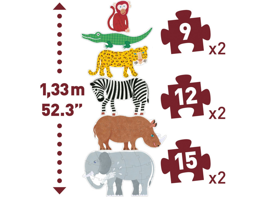 DJECO Obrysové puzzle Henri a kamaráti 6v1 (2x9, 2x12, 2x15 dielikov)