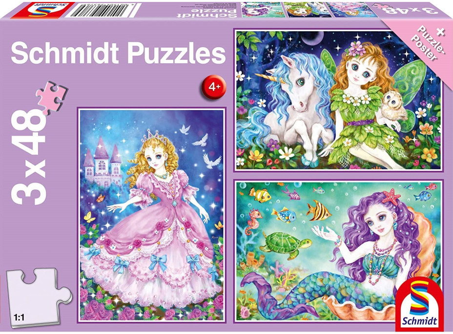 SCHMIDT Puzzle Princezná, víla a morská panna 3x48 dielikov