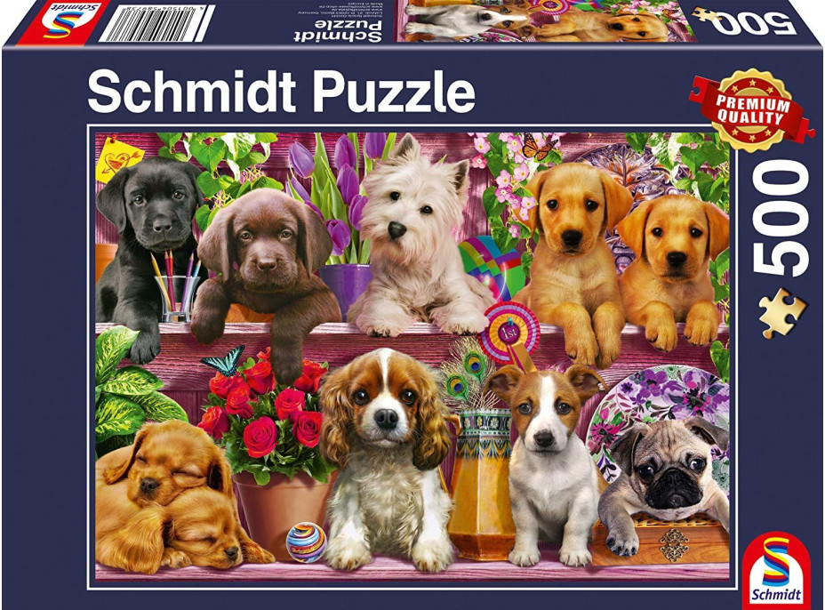 SCHMIDT Puzzle Šteňatá na polici 500 dielikov