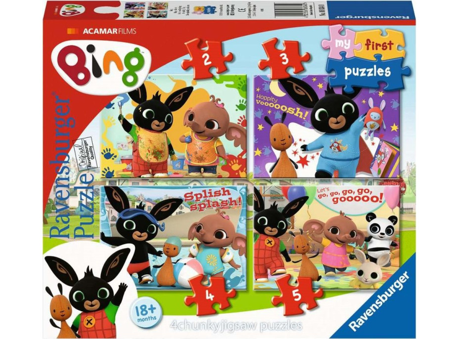 RAVENSBURGER Moje prvé puzzle Bing: Zábava s priateľmi 4v1 (2,3,4,5 dielikov)