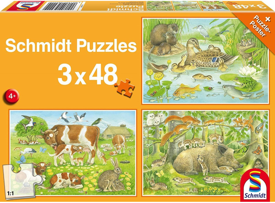 SCHMIDT Puzzle Zvieracie rodinky 3x48 dielikov