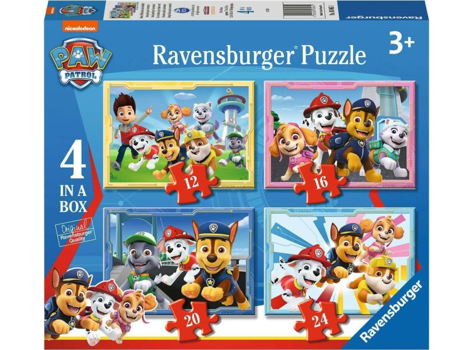 RAVENSBURGER Puzzle Tlapková patrola 4v1 (12, 16, 20, 24 dielikov)