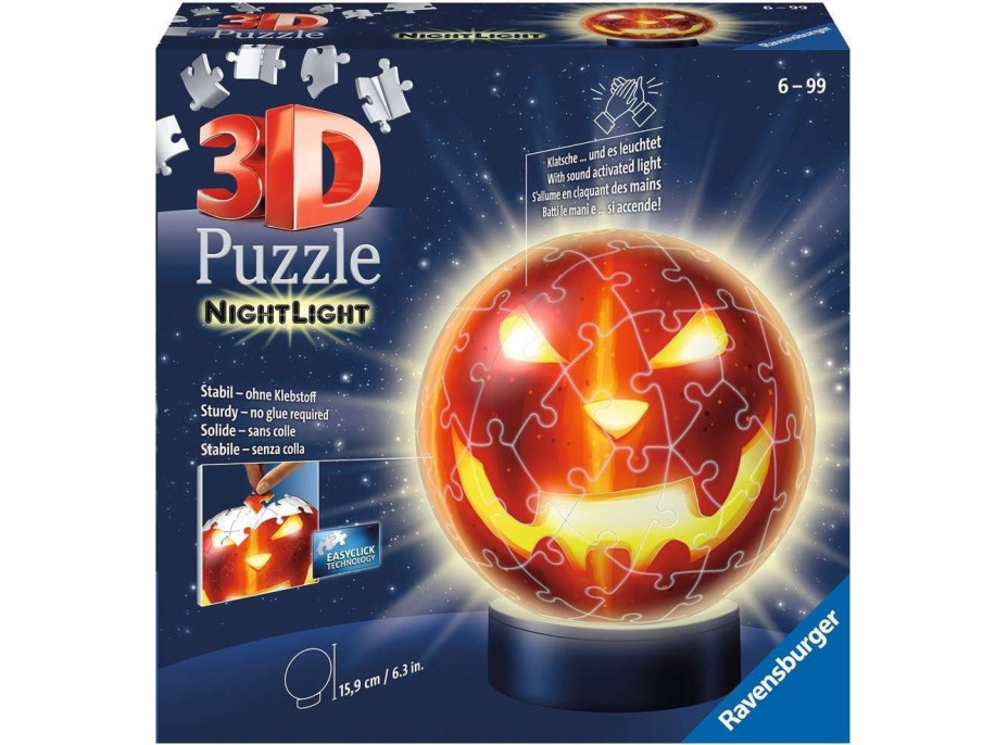 RAVENSBURGER Svietiace puzzleball Tekvicová hlava 74 dielikov