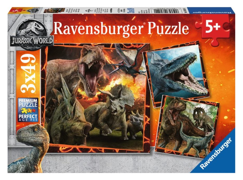 RAVENSBURGER Puzzle Jurský svet: Inštinkt lovca 3x49 dielikov