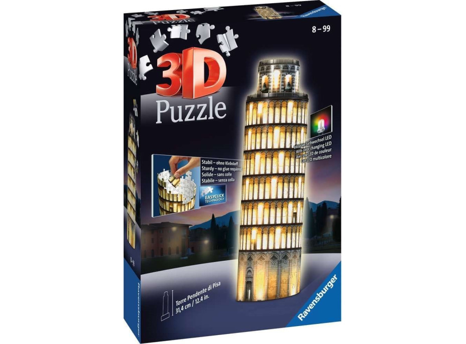 RAVENSBURGER Svietiace 3D puzzle Nočná edícia Šikmá veža v Pise 216 dielikov