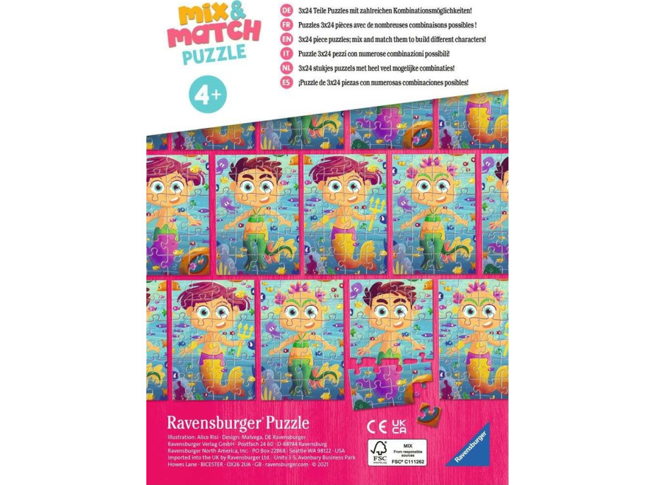 RAVENSBURGER Puzzle Mix&Match: Morské panny a morské príšery 3x24 dielikov