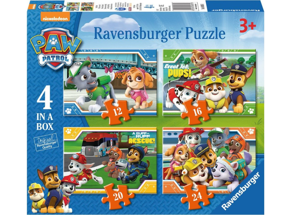 RAVENSBURGER Puzzle Tlapková patrola 4v1 (12,16,20,24 dielikov)