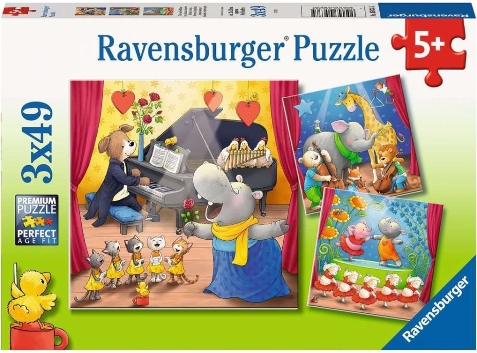 RAVENSBURGER Puzzle Zvieratká na pódiu 3x49 dielikov