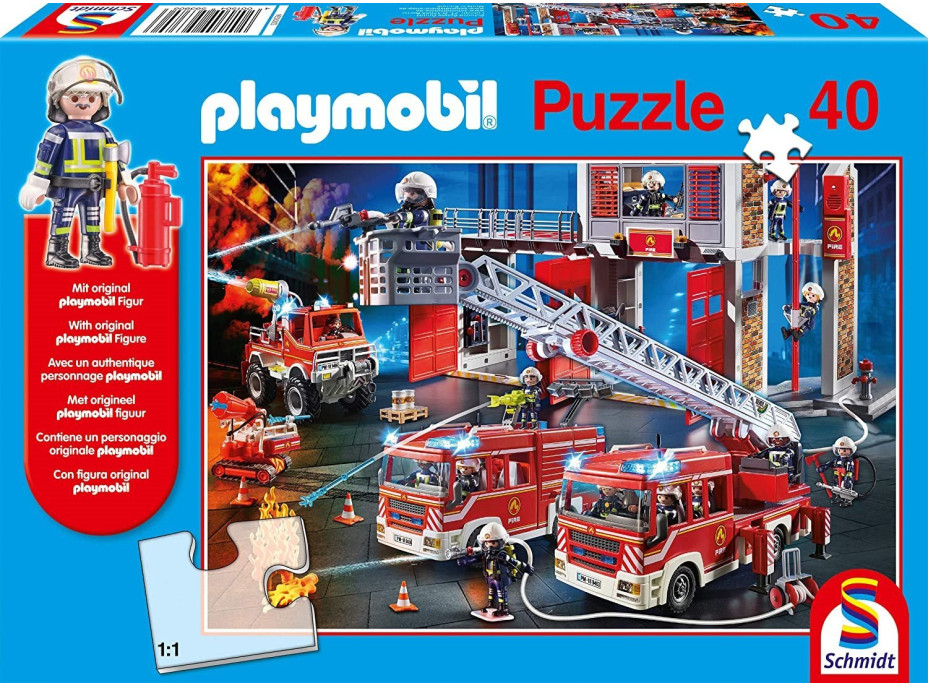 SCHMIDT Puzzle Playmobil Hasičský zbor 40 dielikov + figúrka Playmobil