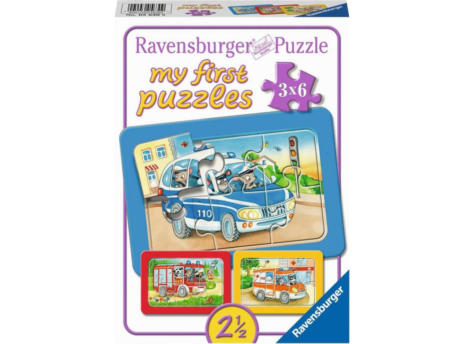 RAVENSBURGER Moje prvé puzzle Zásahové vozidlá so zvieratkami za volantom 3x6 dielikov