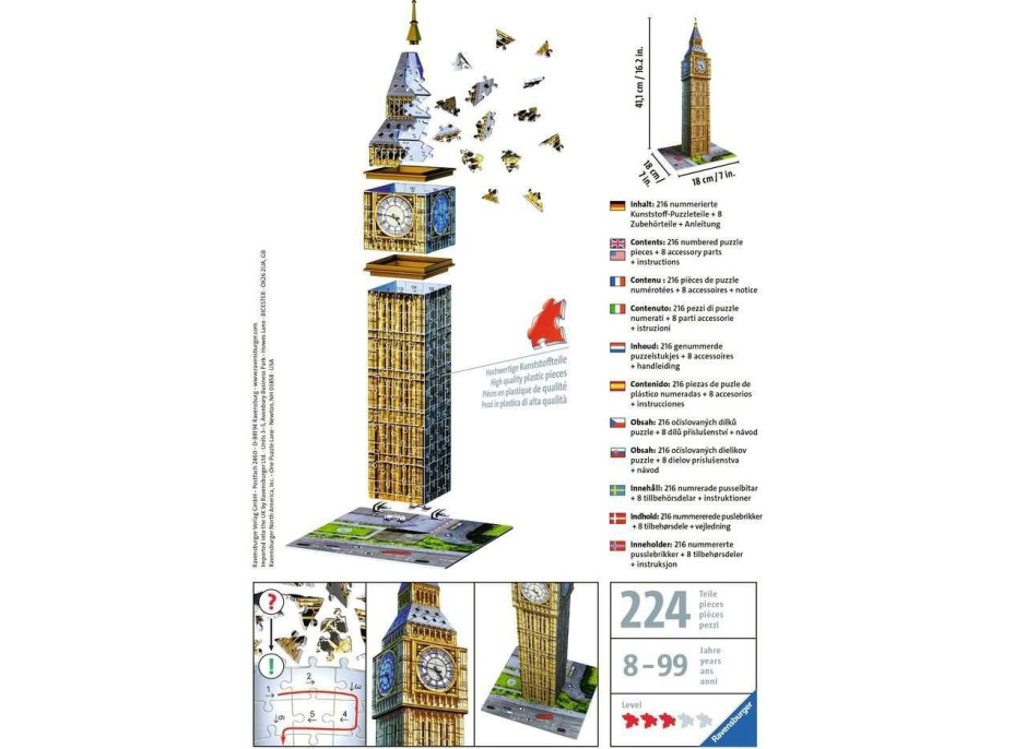 RAVENSBURGER 3D puzzle Big Ben, Londýn 216 dielikov