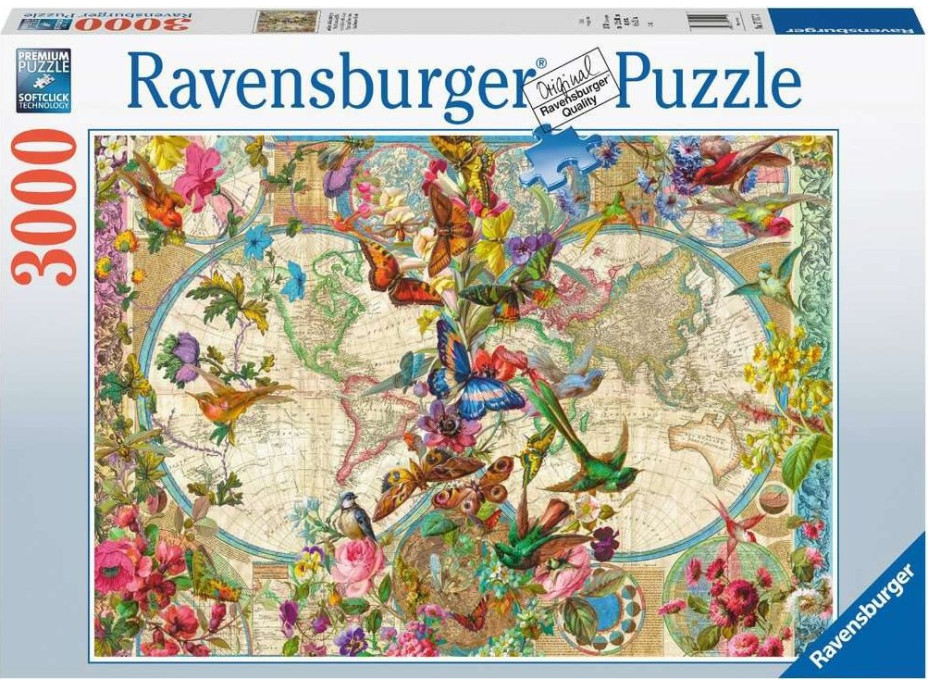 RAVENSBURGER Puzzle Mapa sveta s flórou a faunou 3000 dielikov