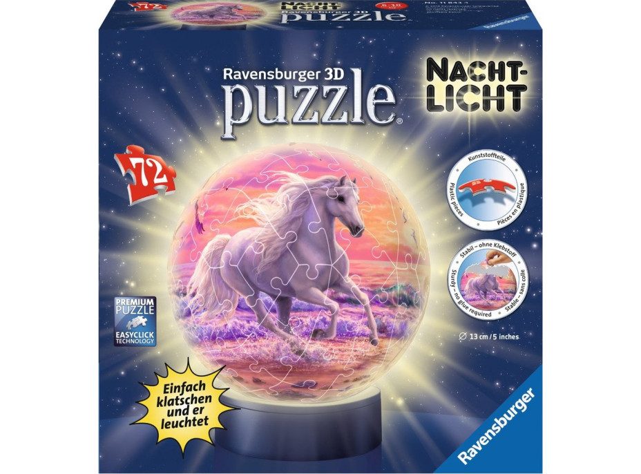 RAVENSBURGER Svietiaci puzzleball Kôň na pláži 72 dielikov