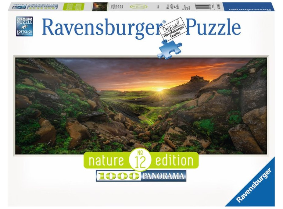 RAVENSBURGER Panoramatické puzzle Západ slnka nad Islandom 1000 dielikov