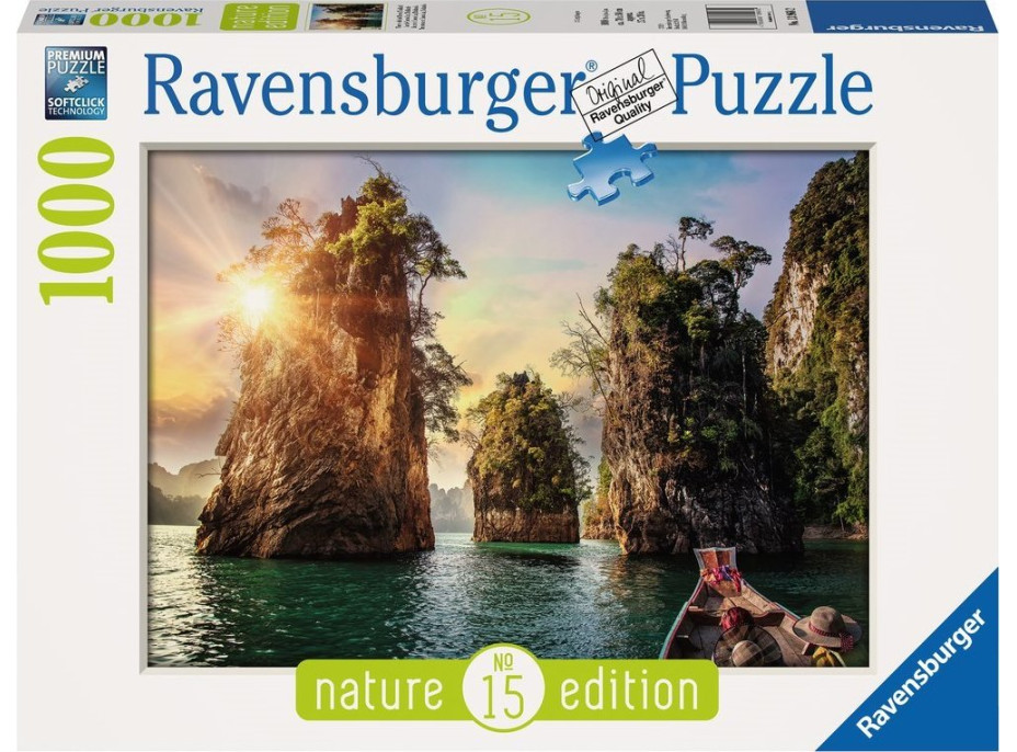 RAVENSBURGER Puzzle Útesy v jazere Cheow Lan, Thajsko 1000 dielikov