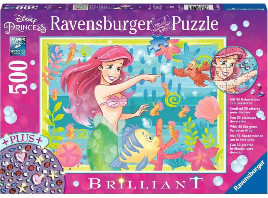 RAVENSBURGER Puzzle s drahokamami Arielin podmorský raj 500 dielikov