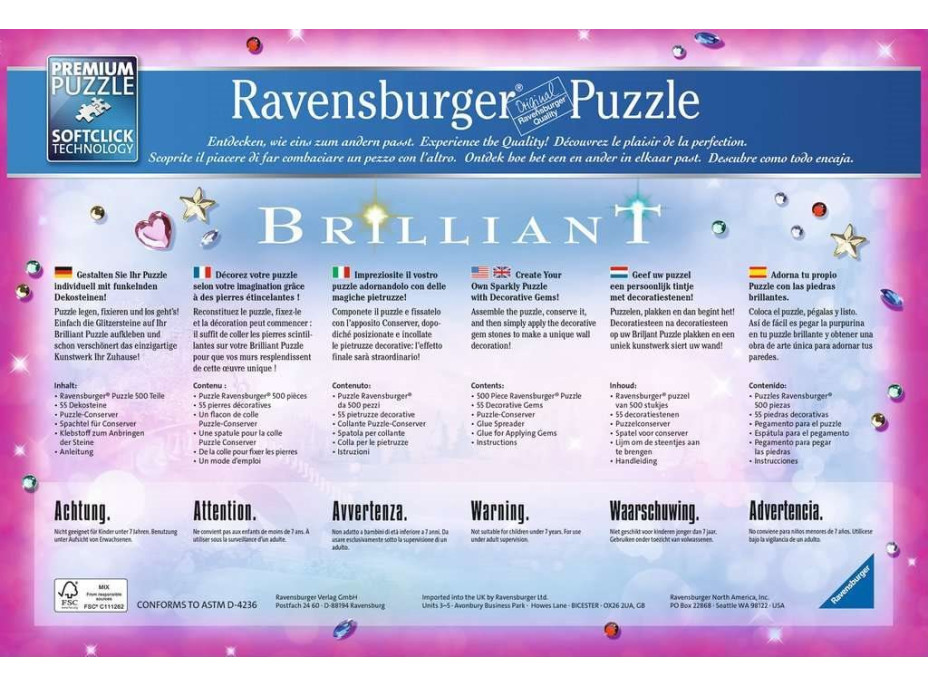 RAVENSBURGER Puzzle s drahokamami Arielin podmorský raj 500 dielikov