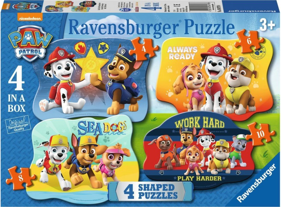 RAVENSBURGER Puzzle Tlapková patrola 4v1 (4,6,8,10 dielikov)