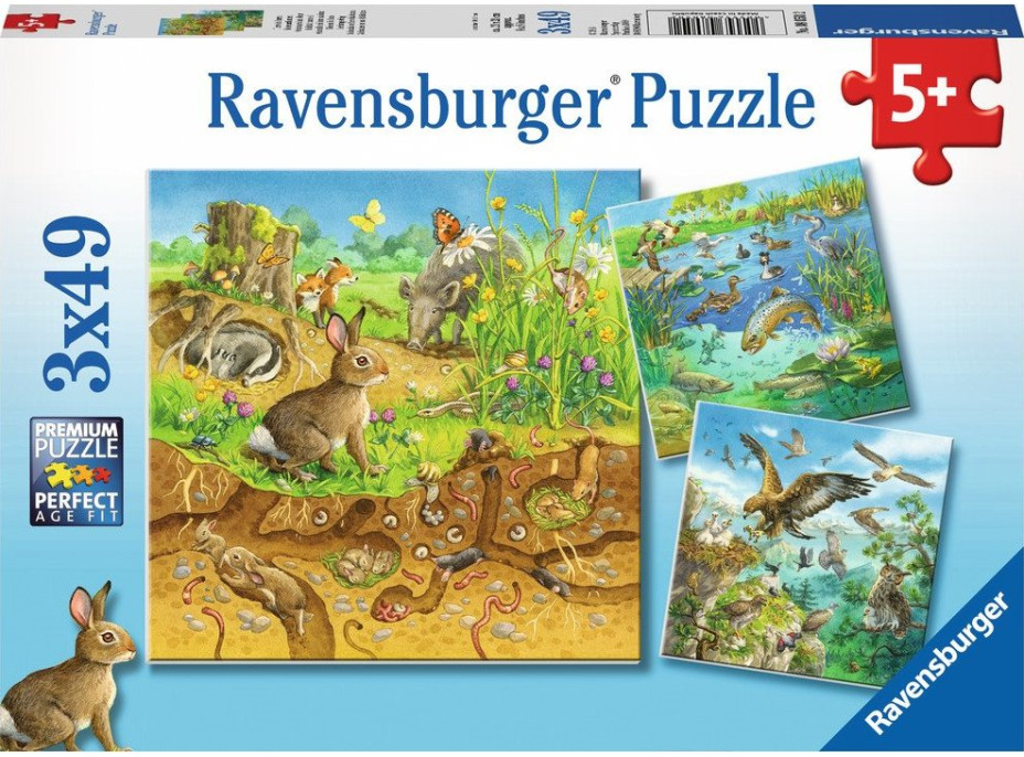 RAVENSBURGER Puzzle Zvieratká vo svojich domovoch 3x49 dielikov