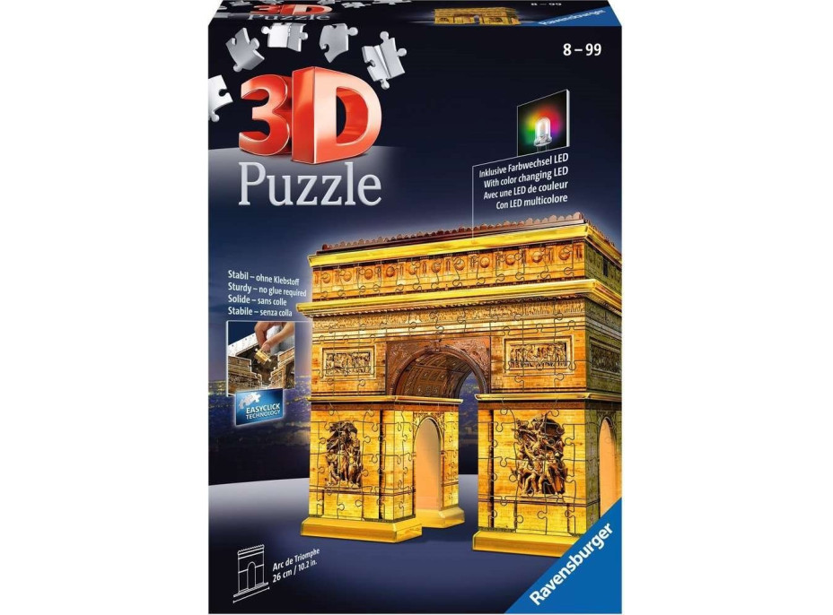 RAVENSBURGER Svietiace 3D puzzle Nočná edícia Víťazný oblúk 216 dielikov