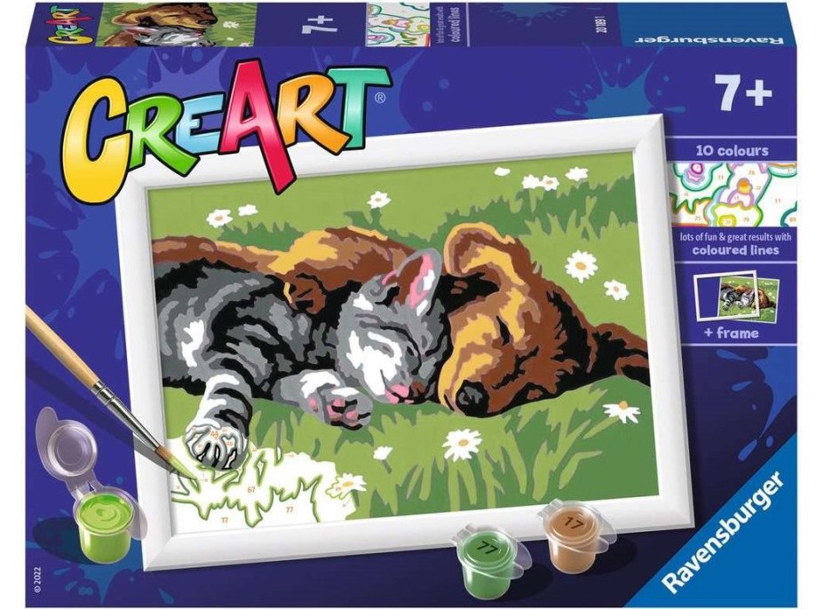 RAVENSBURGER CreArt Maľovanie podľa čísel: Spiaci pes a mačka 18x13cm