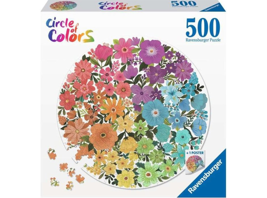 RAVENSBURGER Okrúhle puzzle Kruh farieb: Kvety 500 dielikov