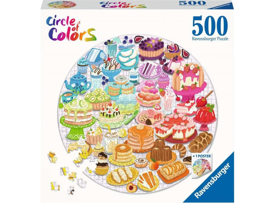 RAVENSBURGER Okrúhle puzzle Kruh farieb: Farebné dezerty 500 dielikov