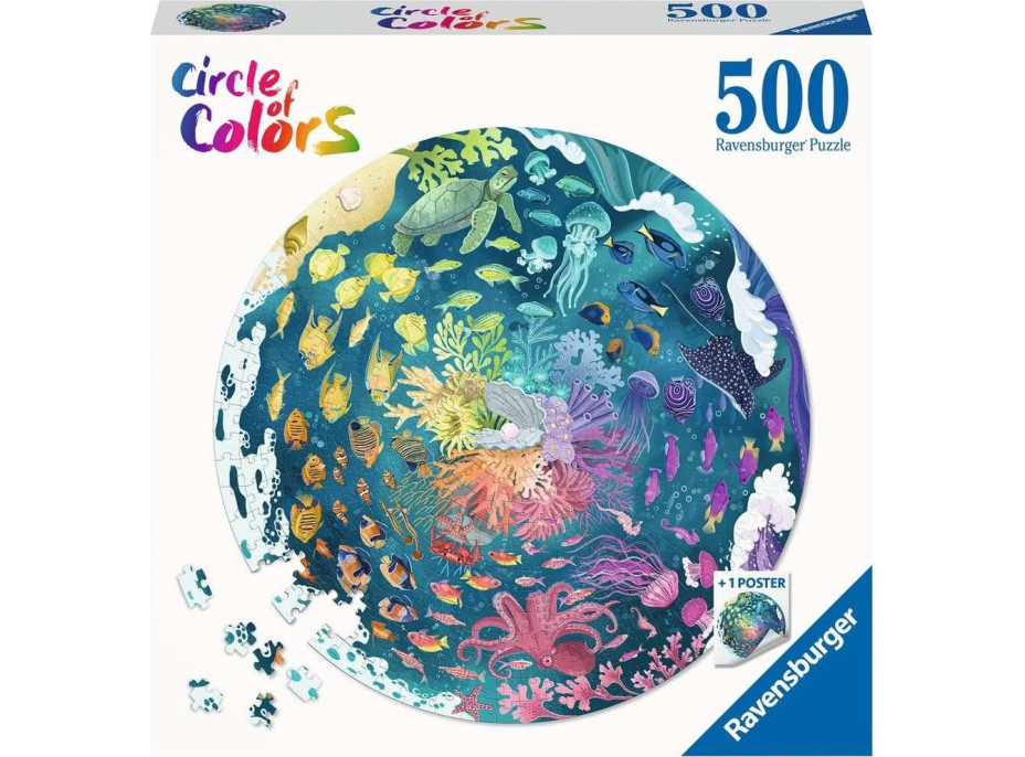 RAVENSBURGER Okrúhle puzzle Kruh farieb: Oceán 500 dielikov